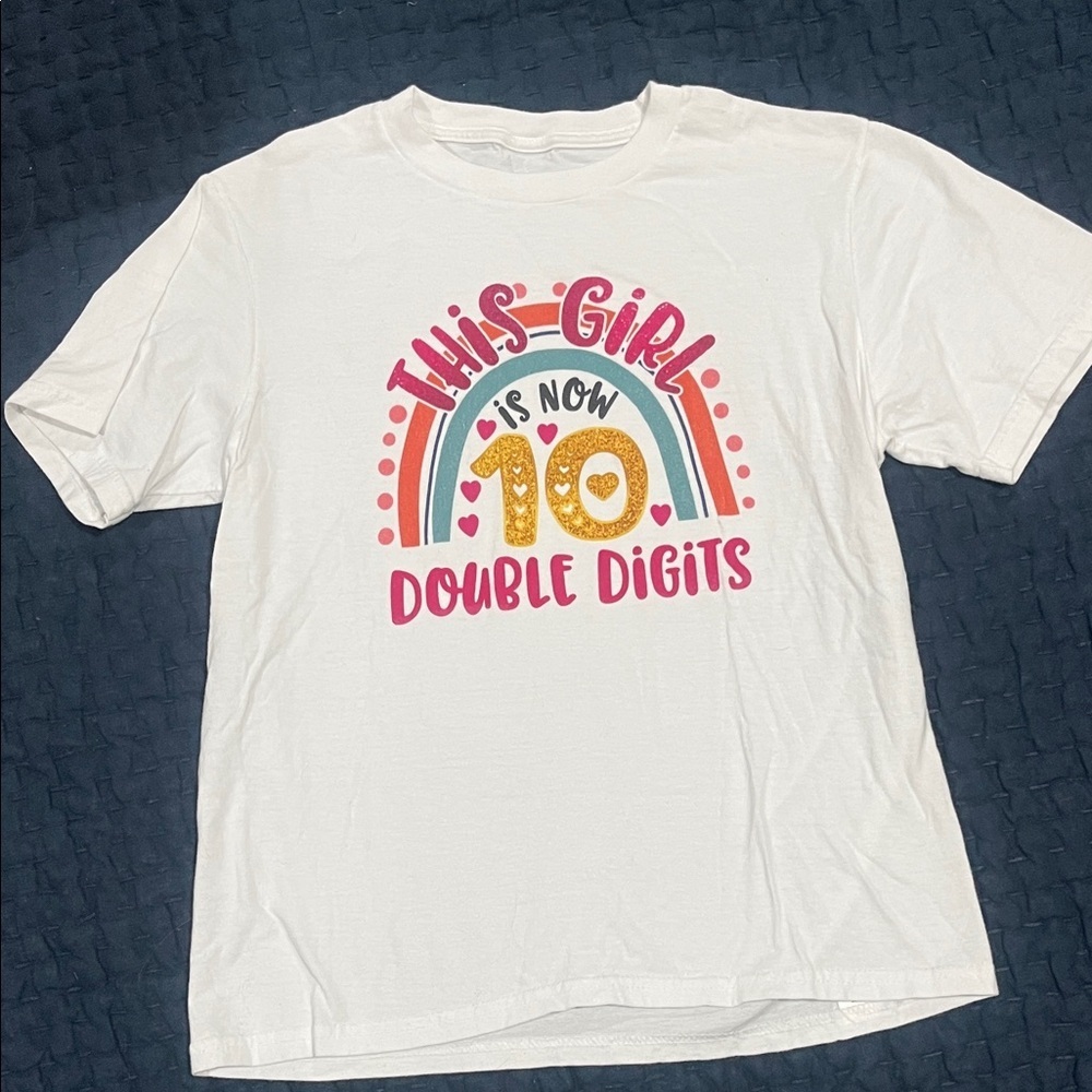 Girls White 'This Girl is Now 10' Graphic Tee - Pink & Gold Design